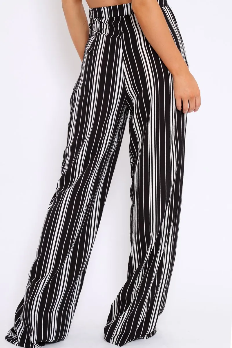 Black and White Stripe Wide Leg Trousers - Krisha