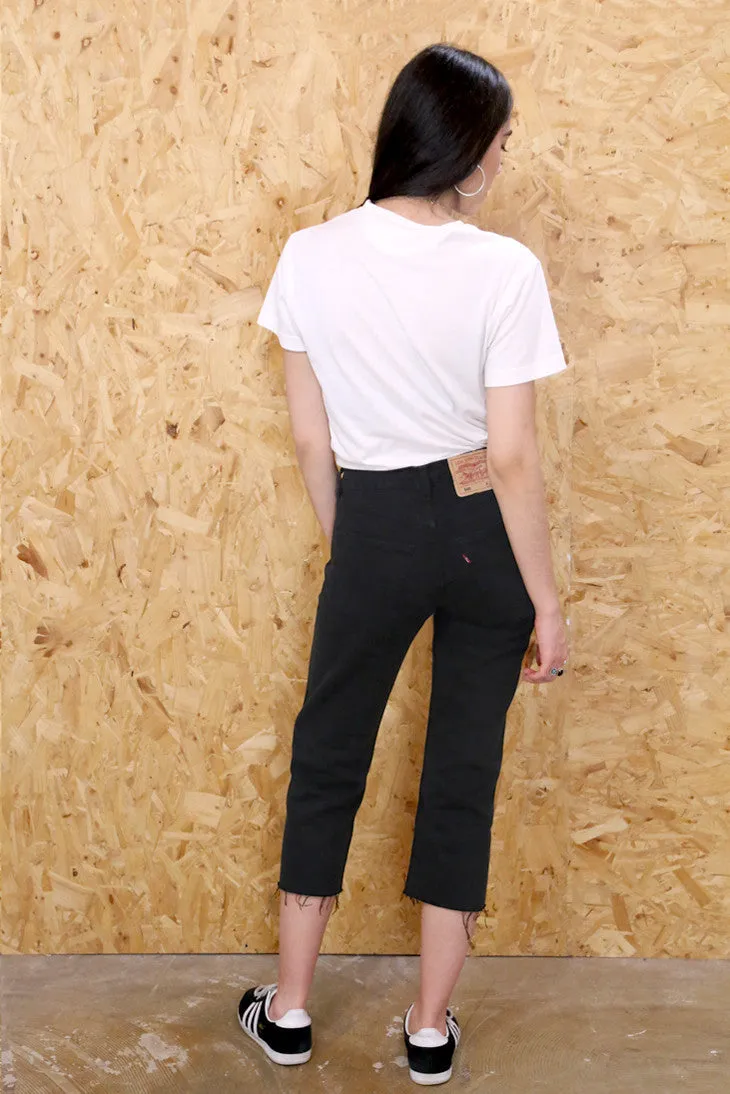 Black Cropped Raw Hem 501 Levi's Jeans