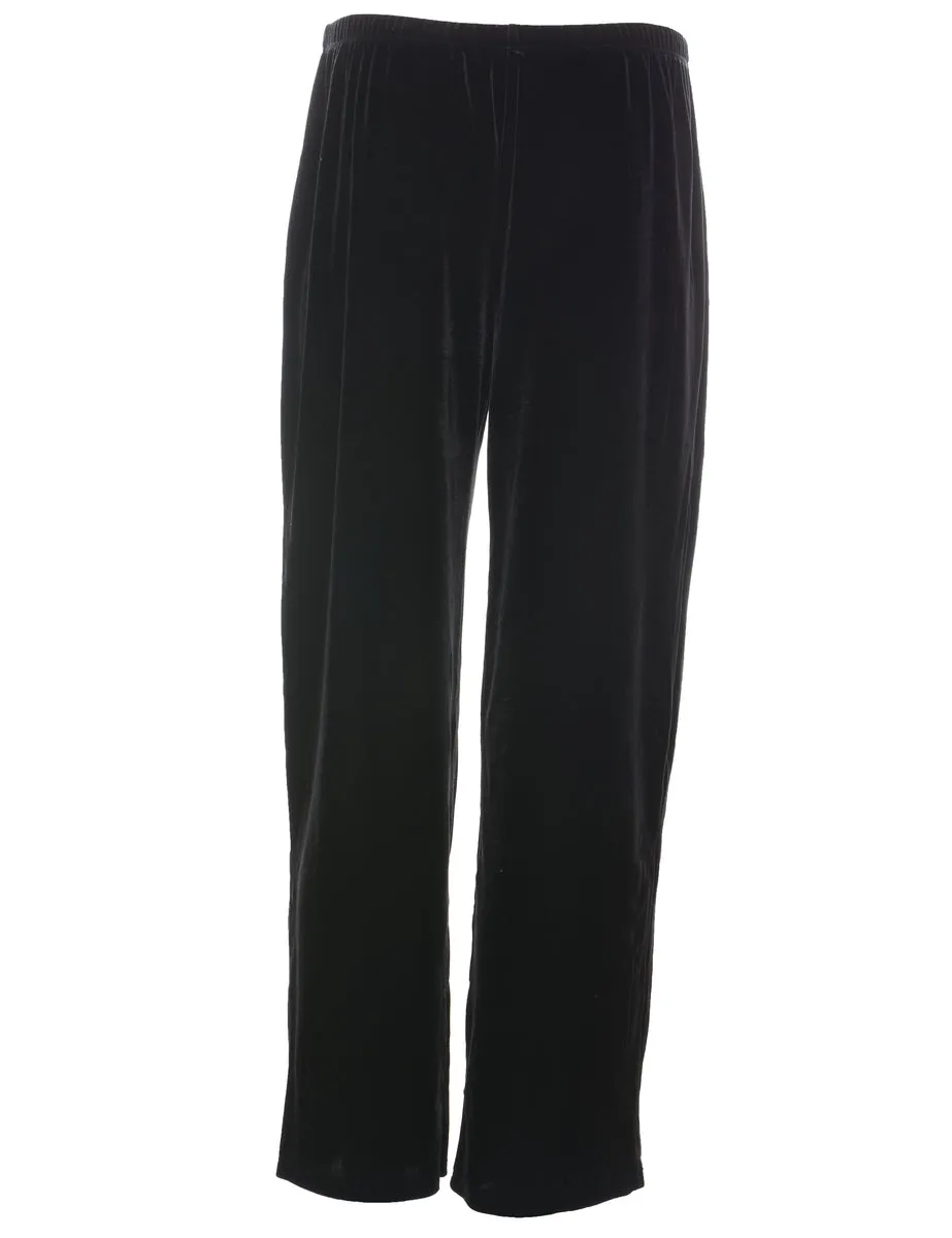 Black Elasticated Waist Velvet Trousers - W28 L28