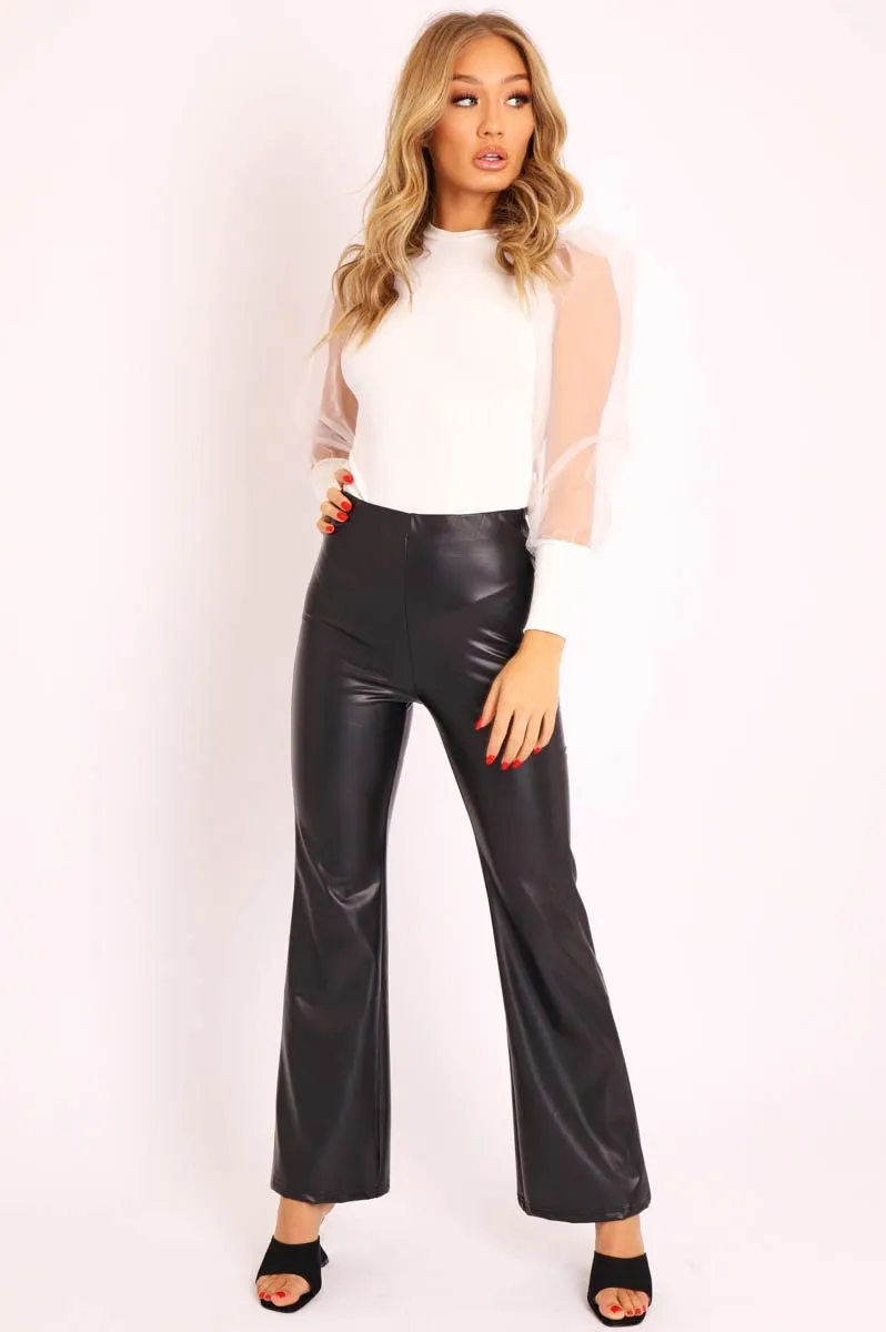 Black Faux Leather Wide Leg Trousers - Floye