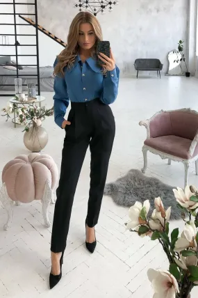 Black High Waisted  Regular Fit Pants