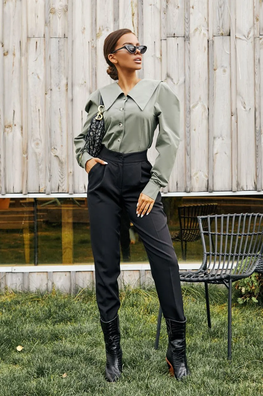 Black High Waisted  Regular Fit Pants