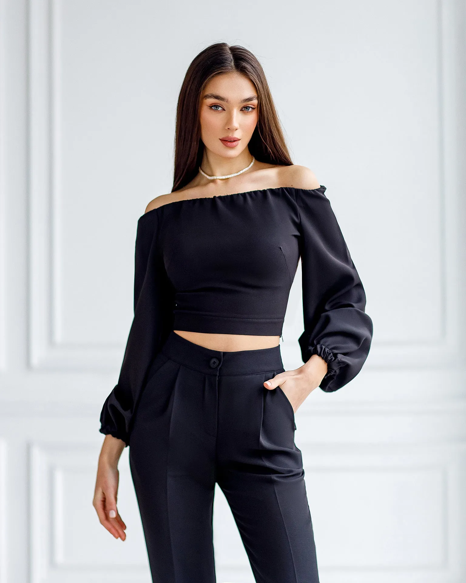 Black High Waisted  Regular Fit Pants