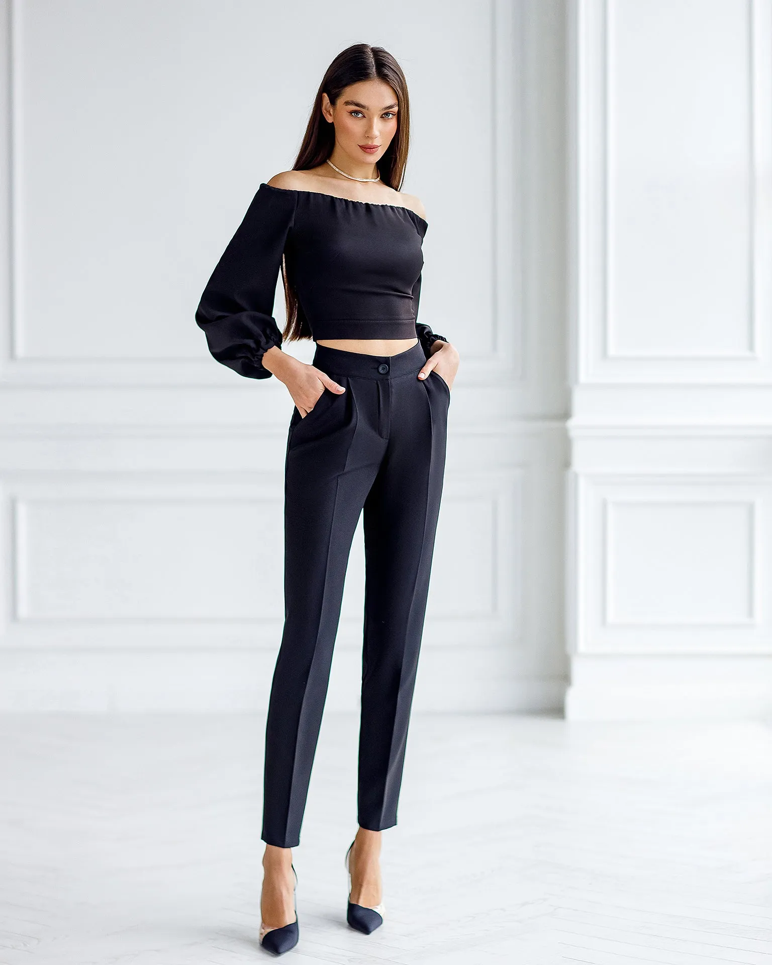 Black High Waisted  Regular Fit Pants