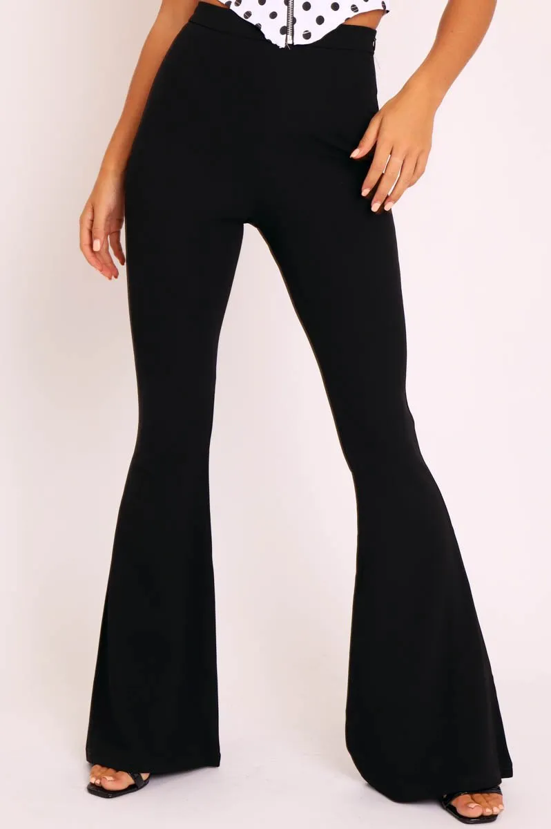 Black High Waisted Side Zip Flare Trousers - Billie