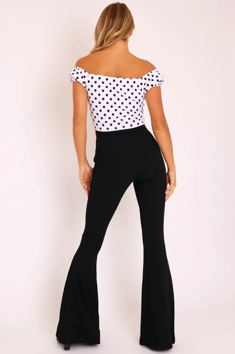 Black High Waisted Side Zip Flare Trousers - Billie