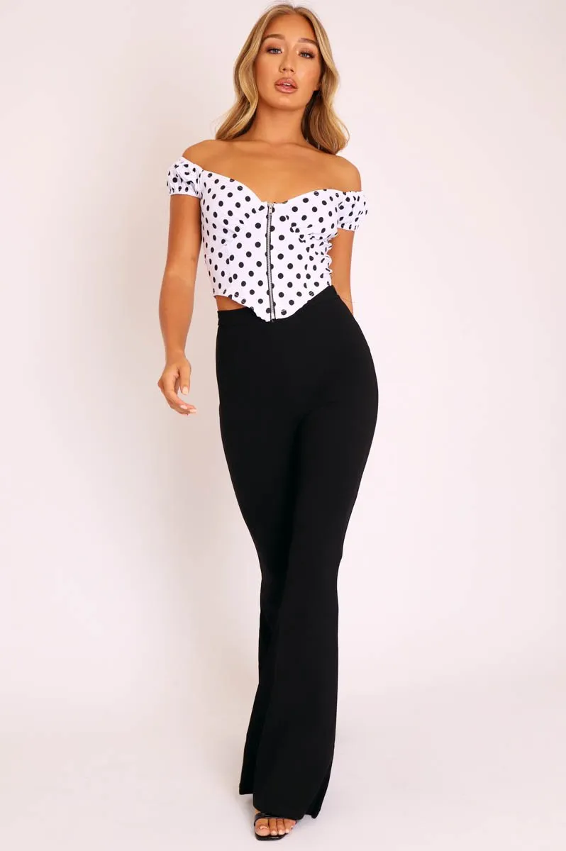 Black High Waisted Side Zip Flare Trousers - Billie