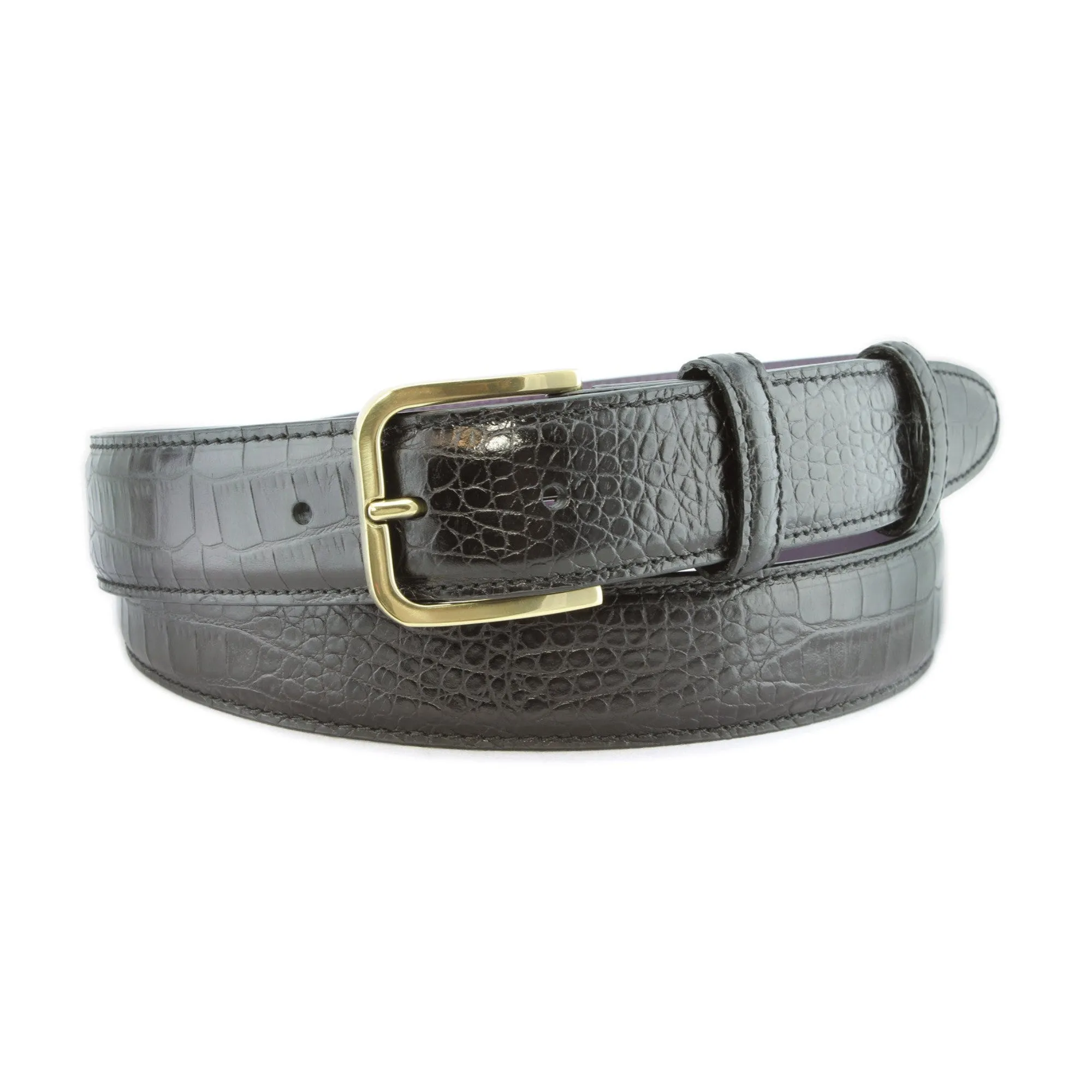 Black mock crocodile gold buckle belt