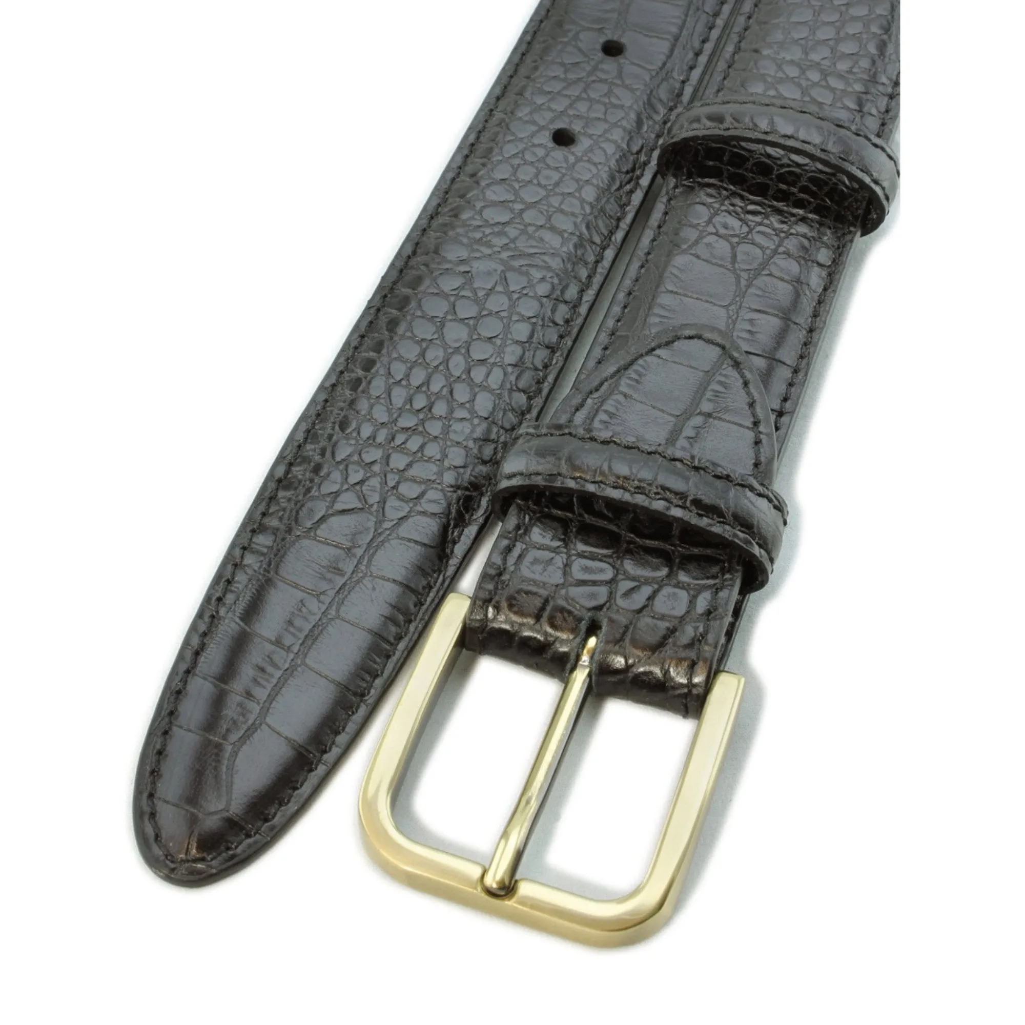 Black mock crocodile gold buckle belt