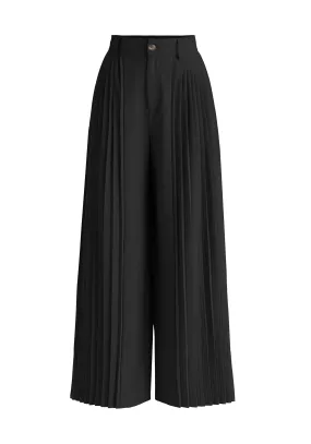 Black Pleated Wide Leg Trousers