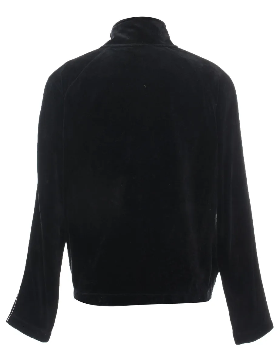 Black Velour Zip-Front Track Top - M