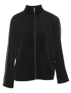 Black Velour Zip-Front Track Top - M