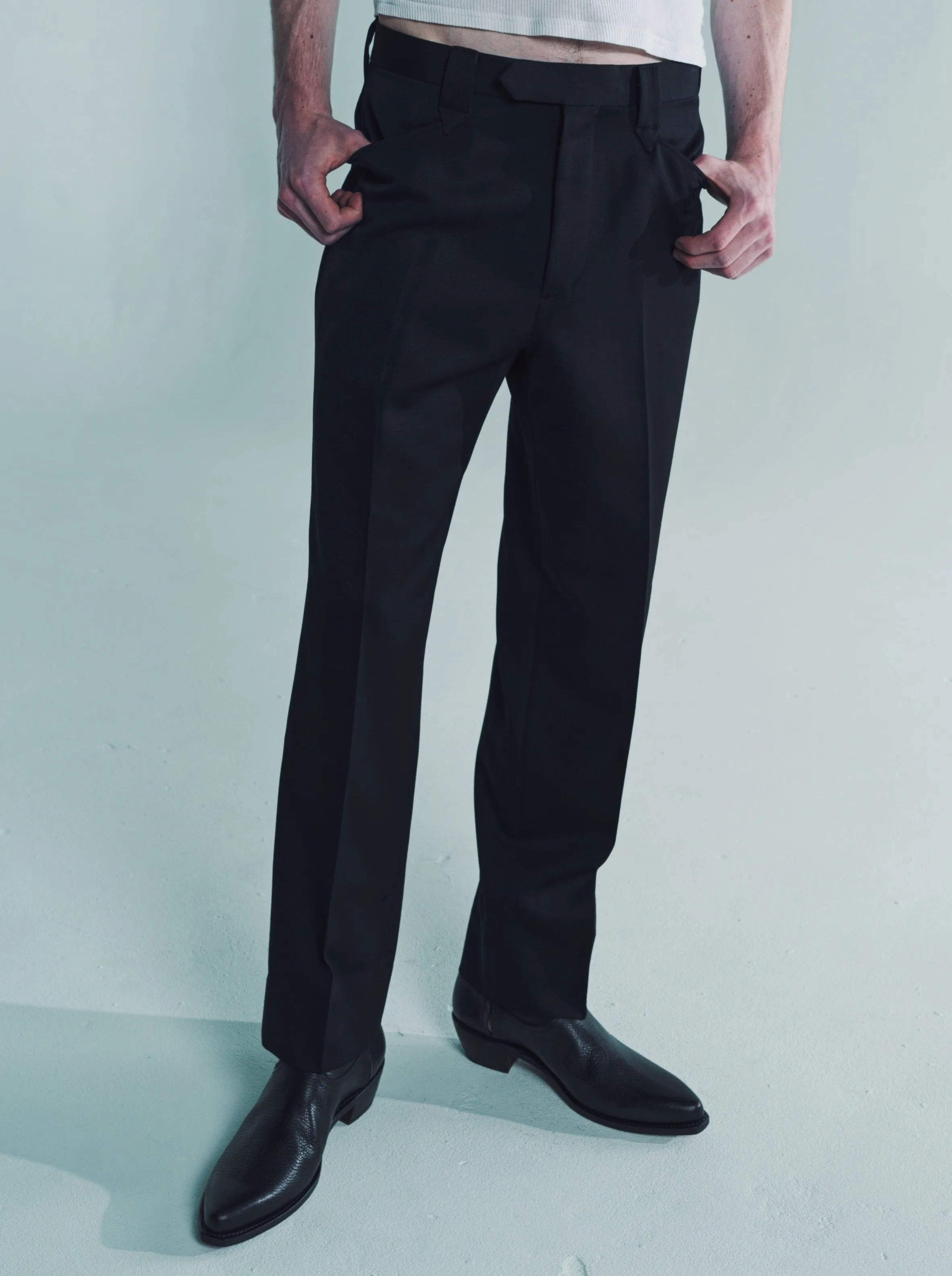 Black Wool & Satin Western Trousers