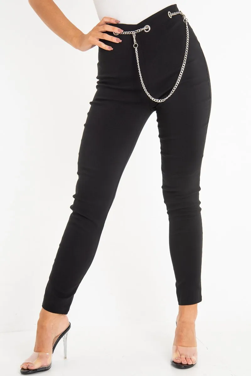 Black Woven Chain Front Tailored Trousers - Cyndi