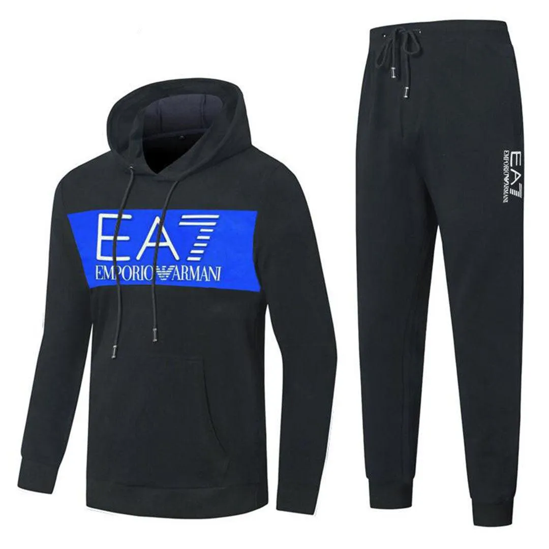 Block Logo Men's Tracksuit With Hoodie- Black