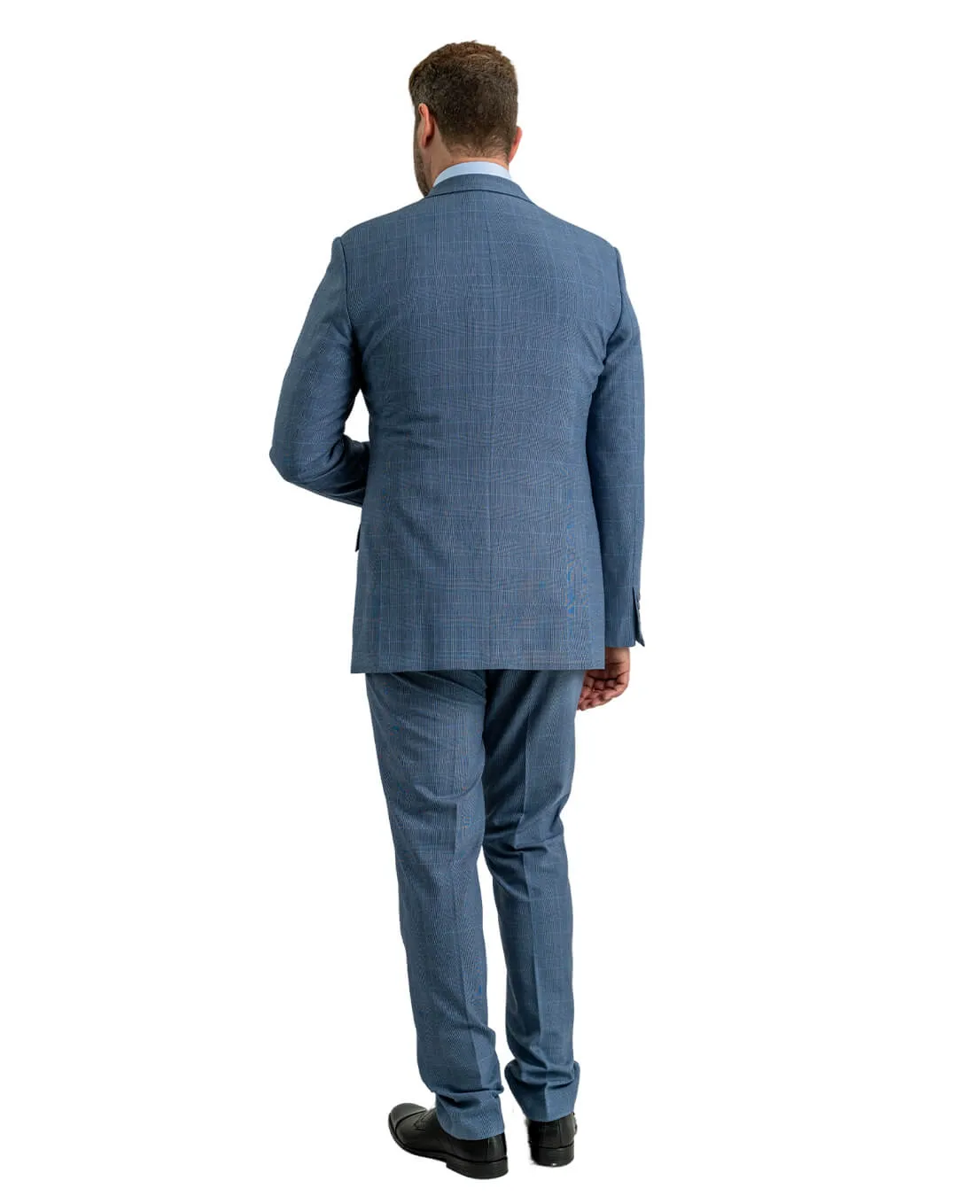 Blue Machine Washable Prince Of Wales Check Suit