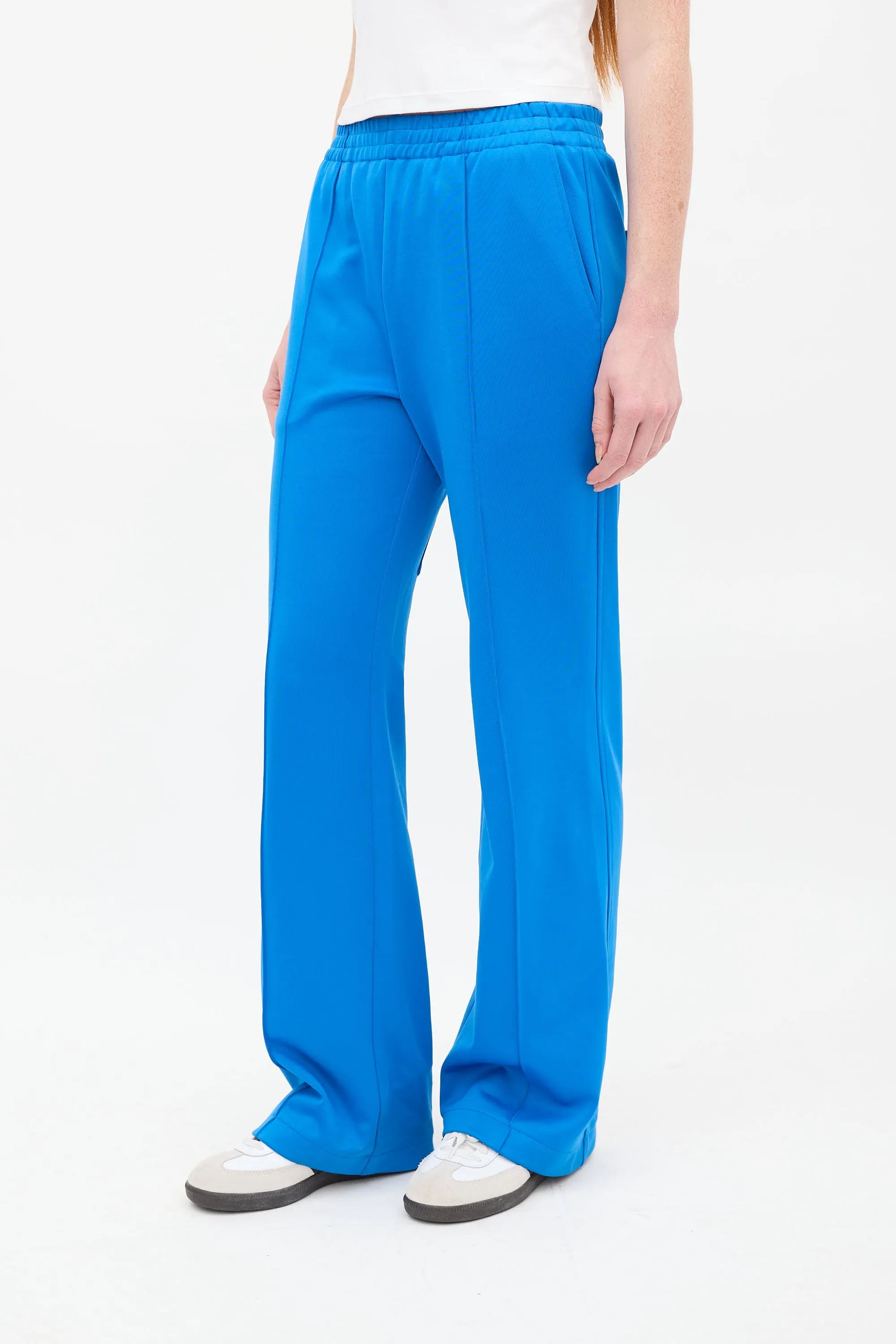 Blue Nylon & Cotton Pintuck Lounge Pant