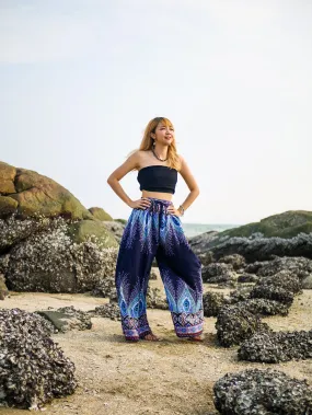 Blue Peacock Wide Leg Palazzo Pants