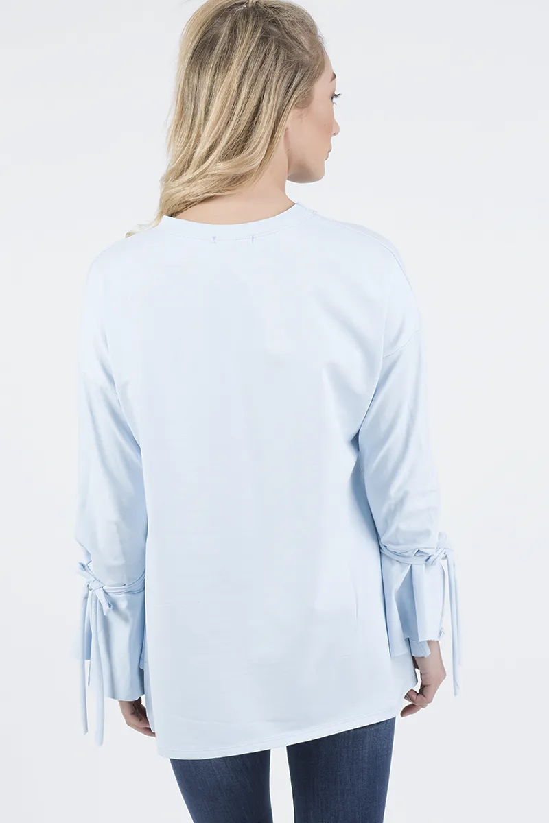 Blue Tied Arm Bell Sleeve Top - Poppy