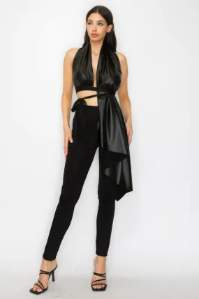 Blue Zone Planet |  Bella's Faux Leather Halter Top and Asymmetrical Pants Set