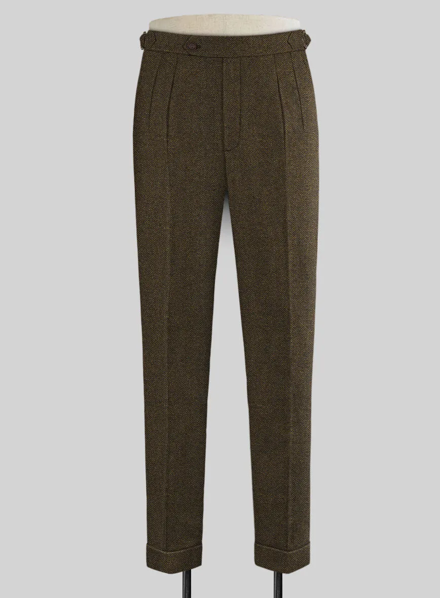 Bottle Brown Herringbone Highland Tweed Trousers