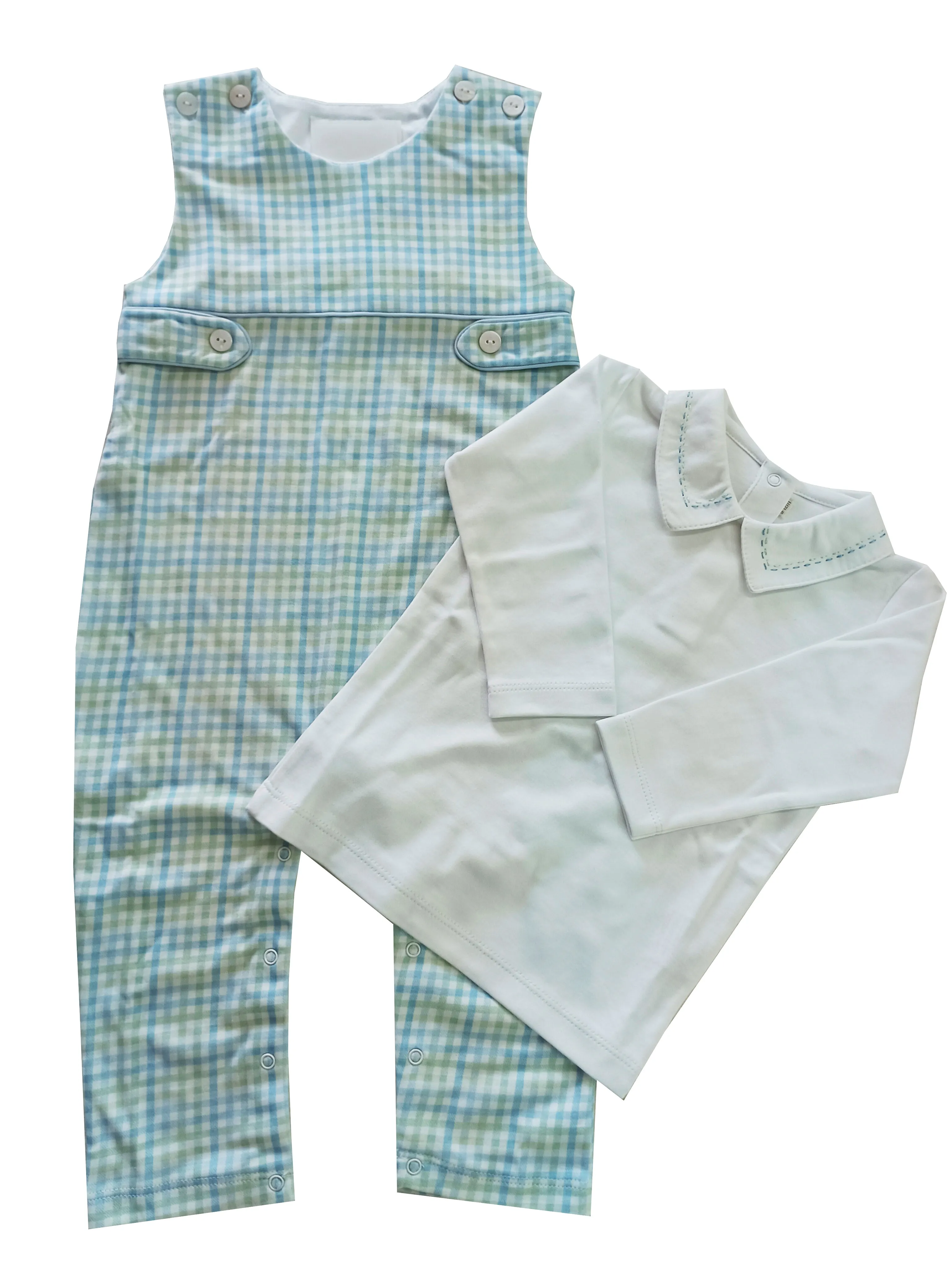 Boy's "Christina & Cameron" Pima Cotton 2PC Long Overall Set