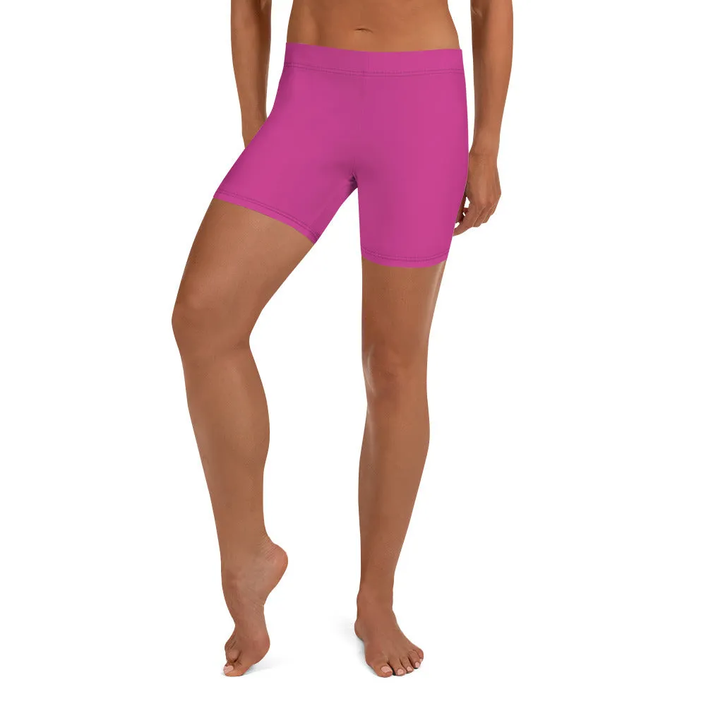 Bright Hot Pink Women's Shorts, Bright Fun Ladies' Best Pink Gym Tights-Made in USA/EU/MX