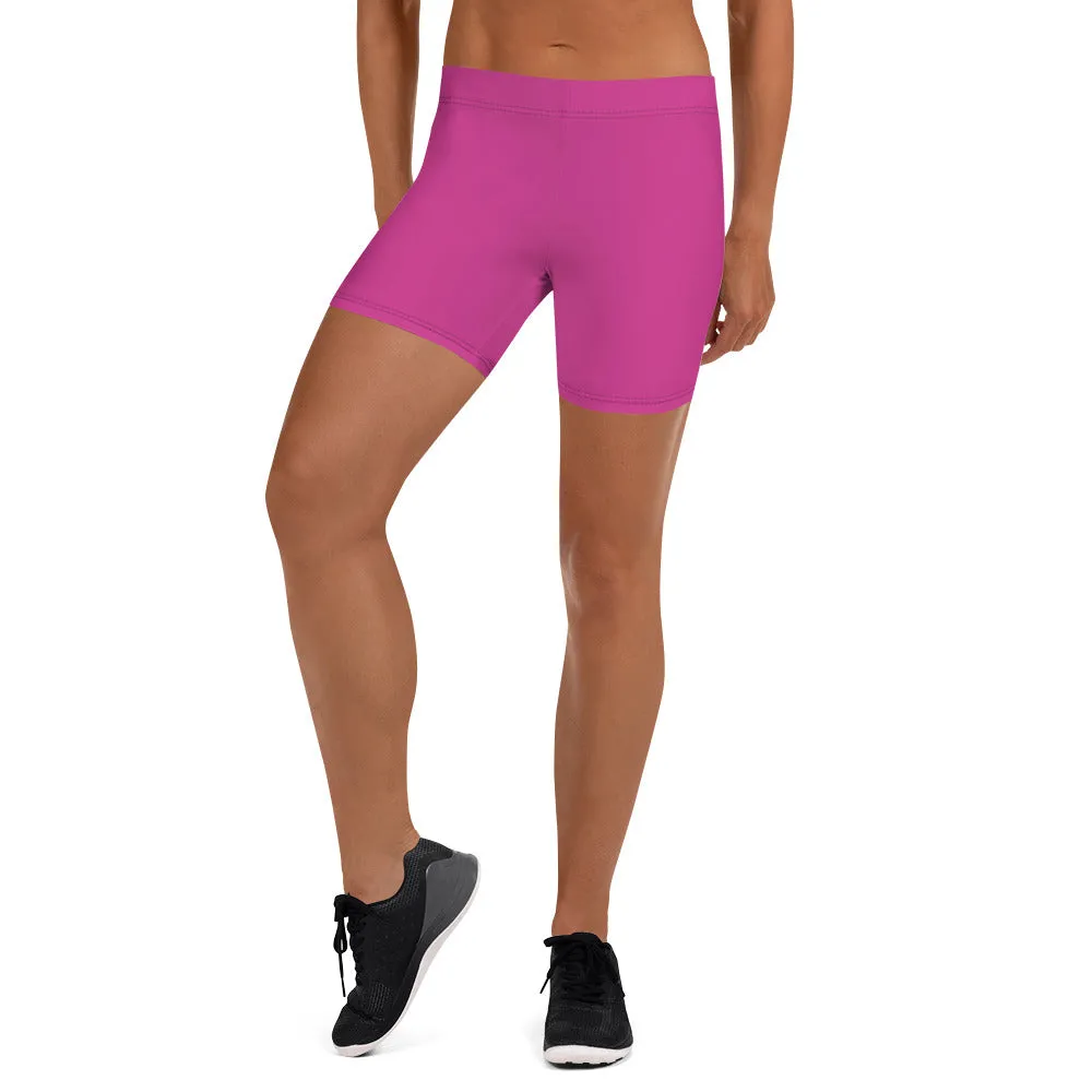 Bright Hot Pink Women's Shorts, Bright Fun Ladies' Best Pink Gym Tights-Made in USA/EU/MX