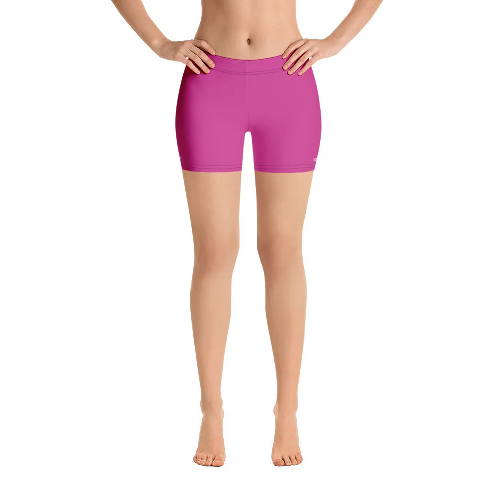 Bright Hot Pink Women's Shorts, Bright Fun Ladies' Best Pink Gym Tights-Made in USA/EU/MX