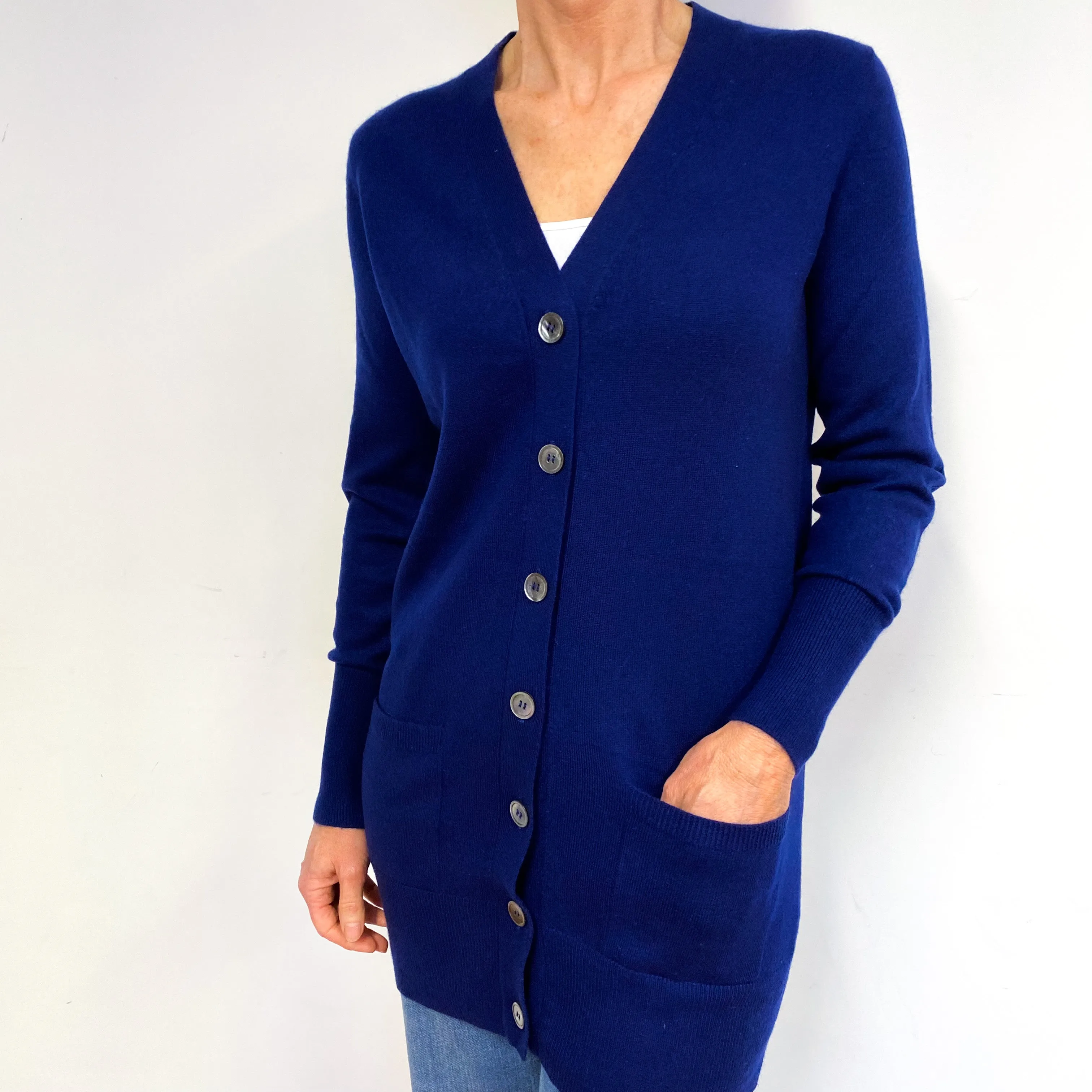 Bright Navy Blue Cashmere Cardigan Medium