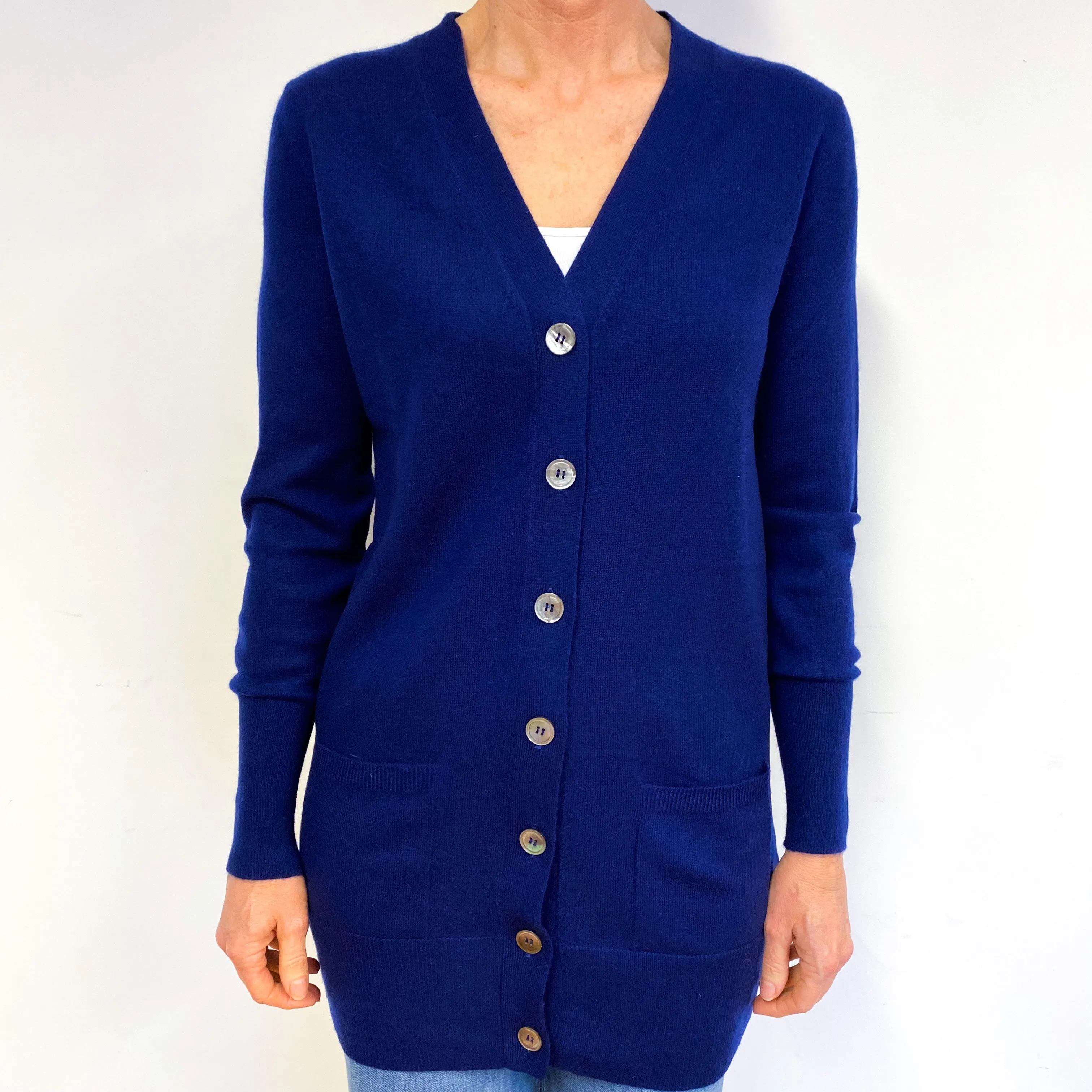 Bright Navy Blue Cashmere Cardigan Medium