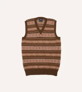 Brown Fair Isle Lambswool Sleeveless V-Neck Jumper