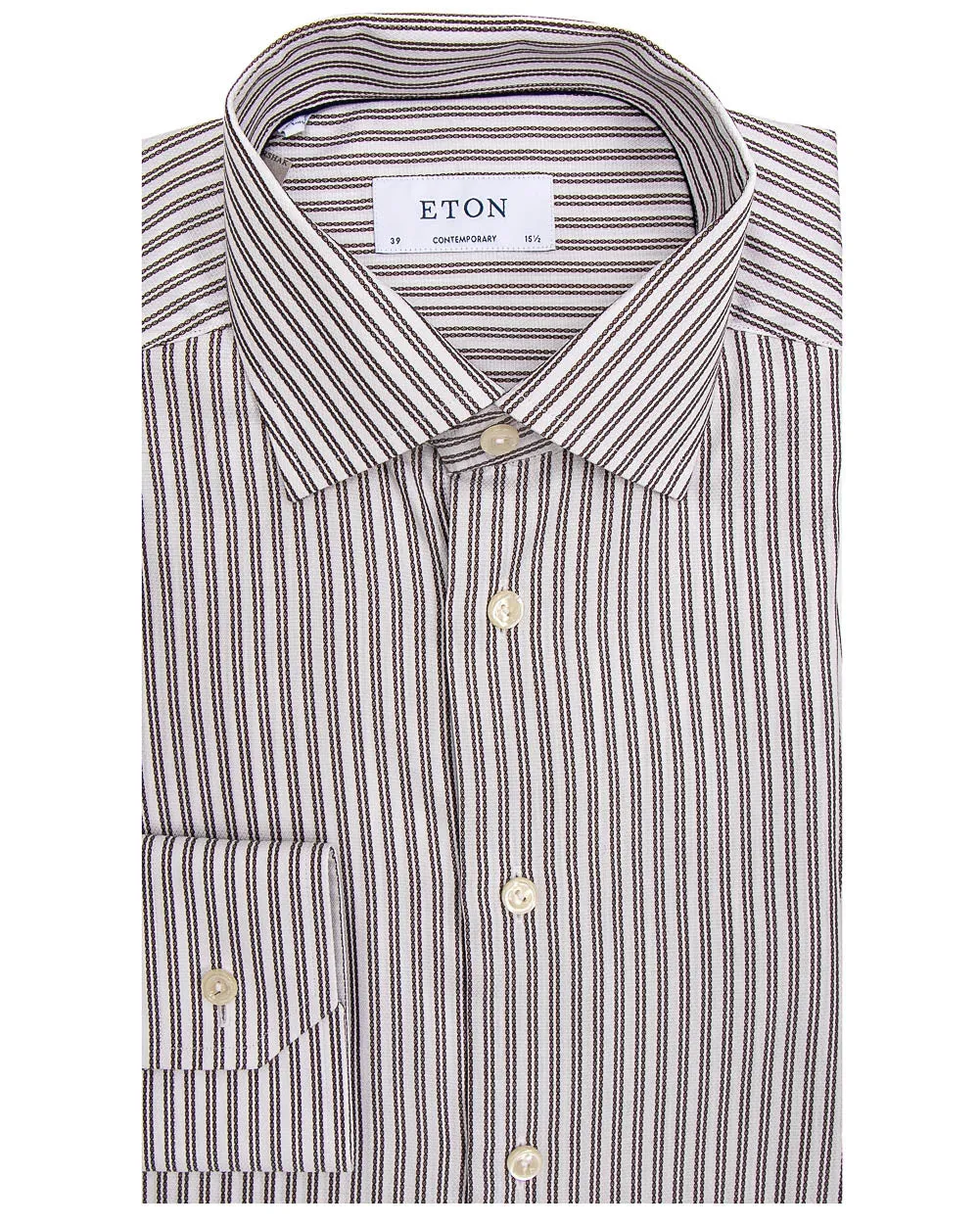 Brown Stripe Jersey Knit Dress Shirt