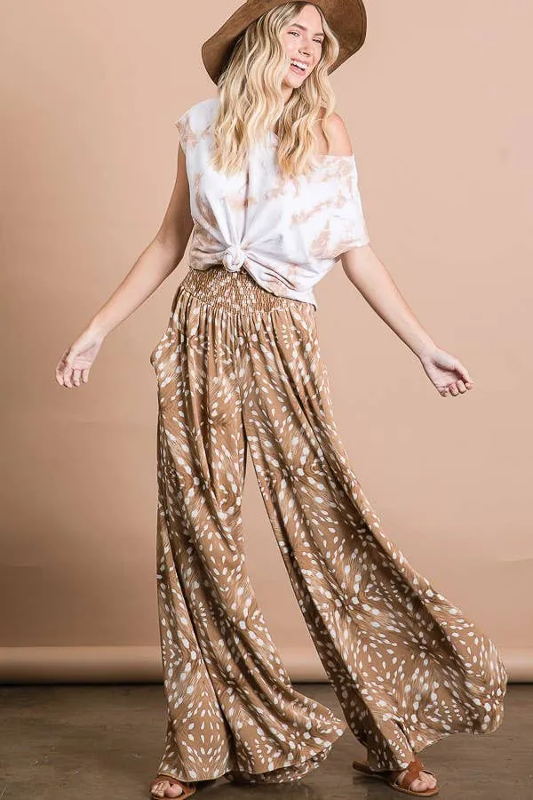 Bucketlist Print Smocked Waist Maxi Pants