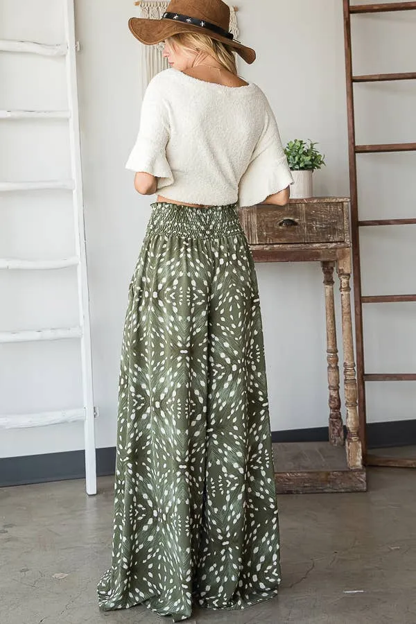 Bucketlist Print Smocked Waist Maxi Pants