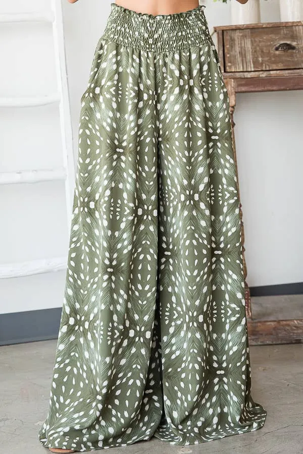 Bucketlist Print Smocked Waist Maxi Pants