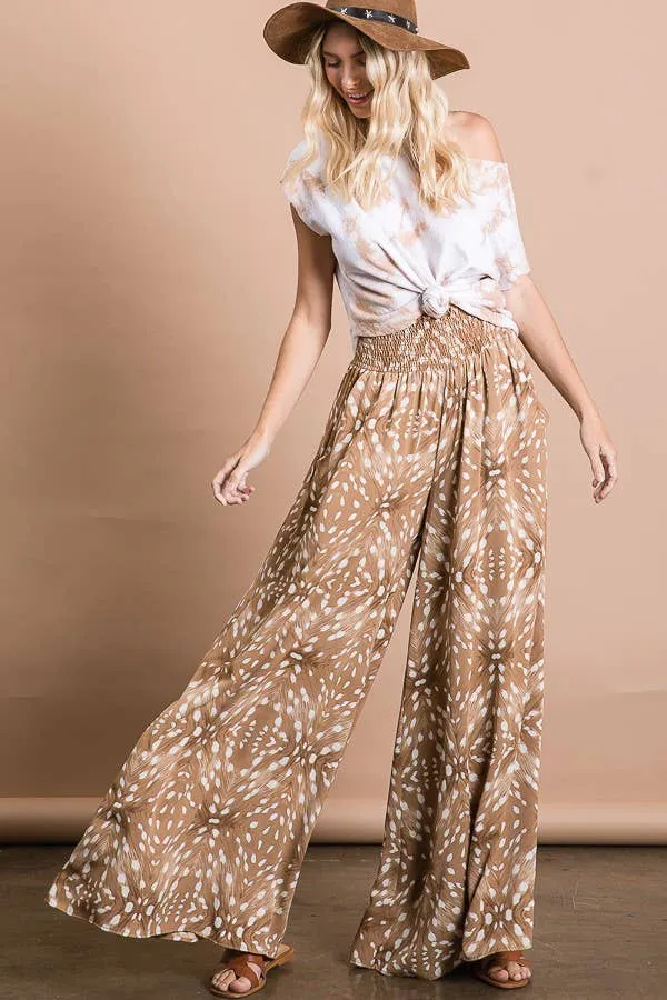 Bucketlist Print Smocked Waist Maxi Pants