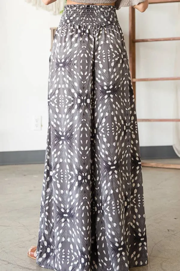 Bucketlist Print Smocked Waist Maxi Pants