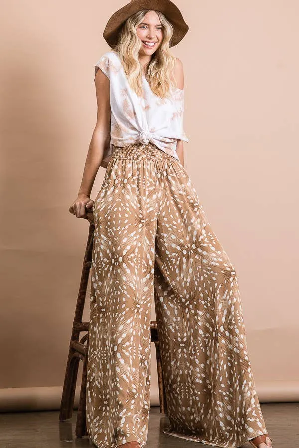 Bucketlist Print Smocked Waist Maxi Pants