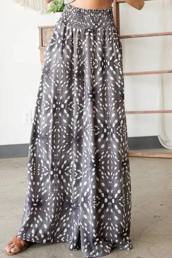 Bucketlist Print Smocked Waist Maxi Pants