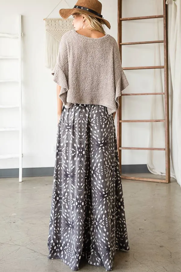 Bucketlist Print Smocked Waist Maxi Pants