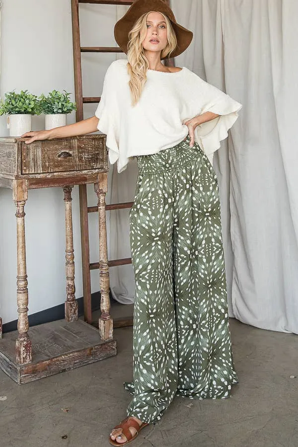 Bucketlist Print Smocked Waist Maxi Pants