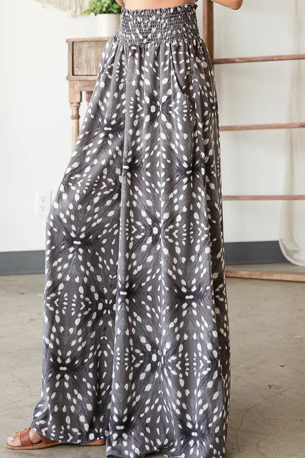 Bucketlist Print Smocked Waist Maxi Pants