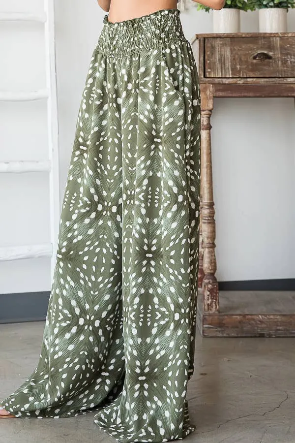 Bucketlist Print Smocked Waist Maxi Pants