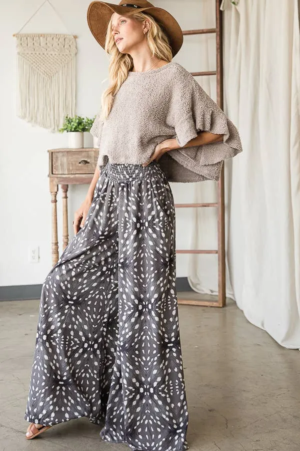 Bucketlist Print Smocked Waist Maxi Pants