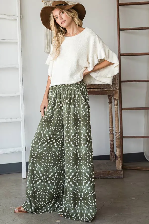 Bucketlist Print Smocked Waist Maxi Pants