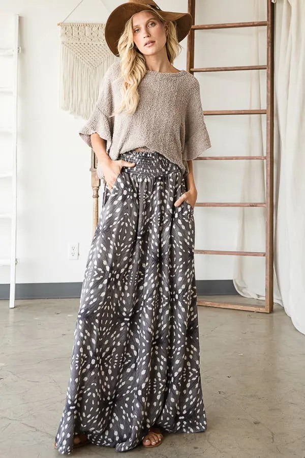 Bucketlist Print Smocked Waist Maxi Pants