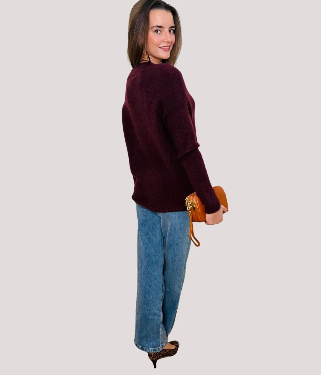 Burgundy Warm Wool Blend Womens Jumper