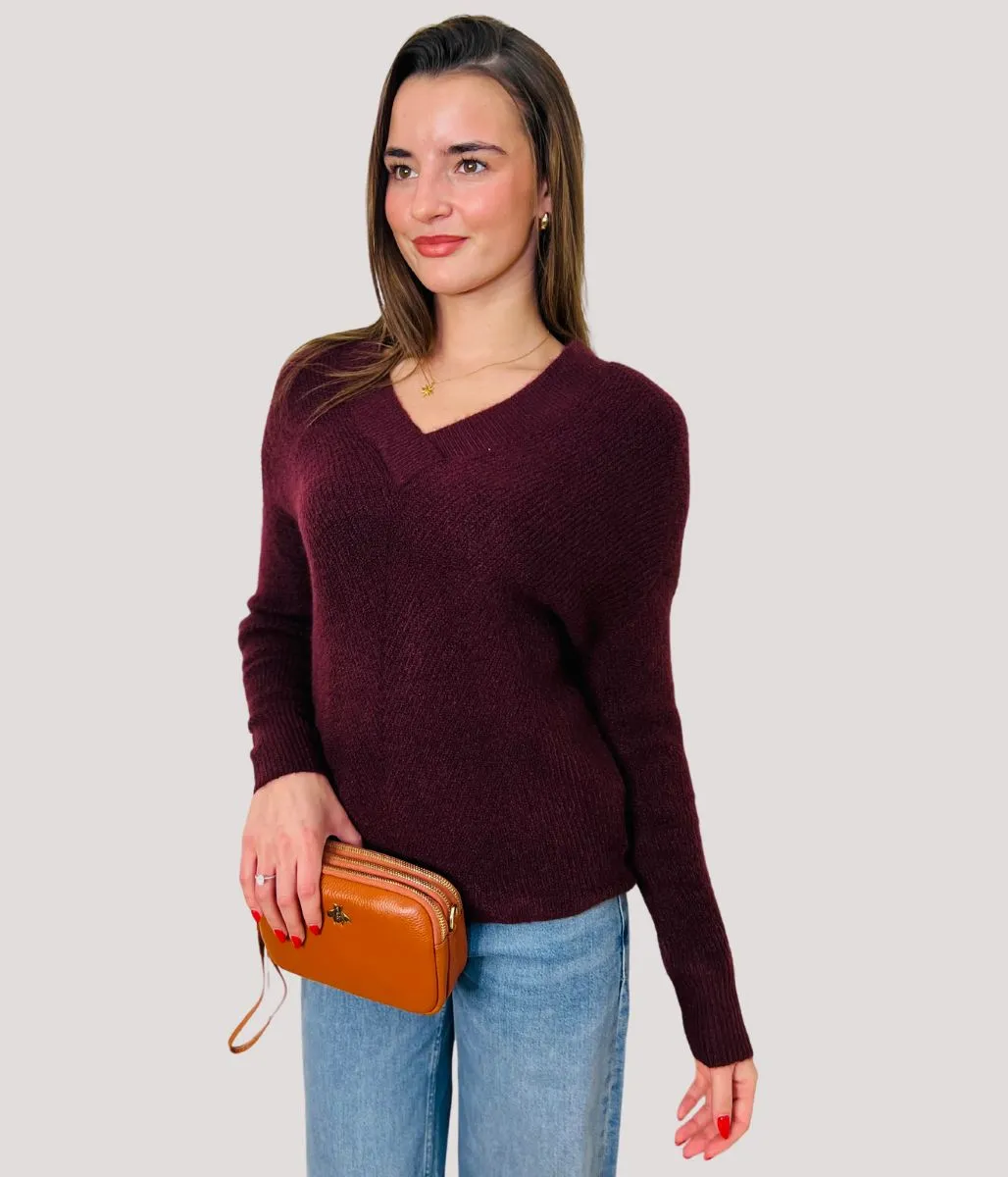 Burgundy Warm Wool Blend Womens Jumper