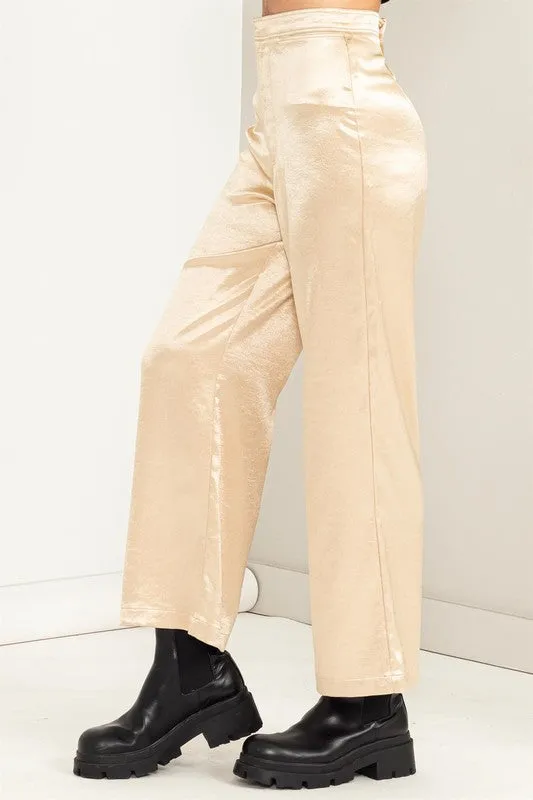 Caffe Latte Set To Love Satin High-Waist Wide Leg Pants